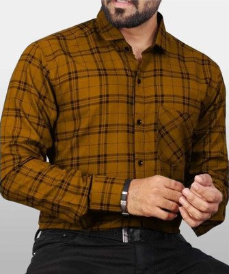 swadra Men Checkered Casual Brown Shirt