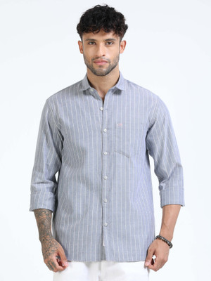 U.S. Pitchers Men Striped Casual Grey Shirt