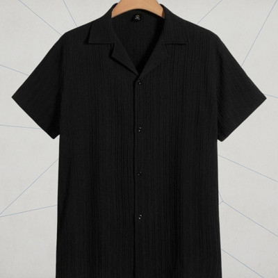 A DEEMOON TREND Men Self Design Casual Black Shirt