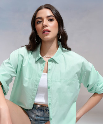 Tokyo Talkies Women Solid Casual Green Shirt