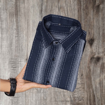 Maiverik Fashion Men Striped Formal Blue Shirt