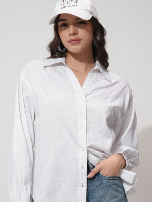 Tokyo Talkies Women Solid Casual White Shirt