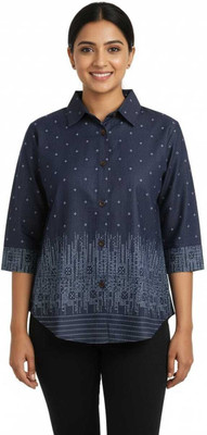 shri creations Women Geometric Print Casual Dark Blue Shirt