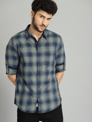 Roadster Men Checkered Casual Blue Shirt