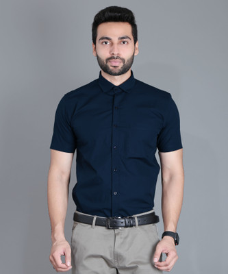 5TH ANFOLD Men Solid Formal Dark Blue Shirt