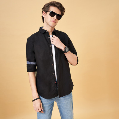 SF Jeans by Pantaloons Men Solid Casual Black Shirt