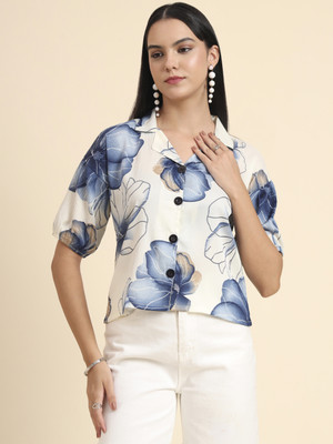Dressberry Women Printed Casual Blue Shirt