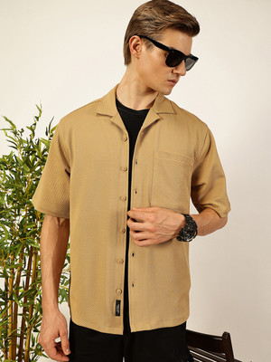 THOMAS SCOTT Men Solid Casual Beige Shirt