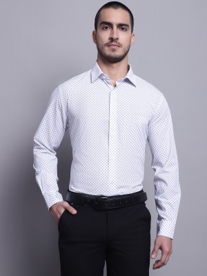 CANTABIL Men Printed Formal White, Grey Shirt