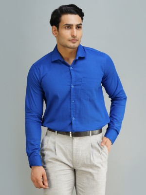youth first Men Solid Formal Blue Shirt