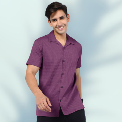 INDICLUB Men Self Design Casual Purple Shirt