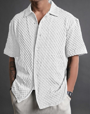 MOXTE Men Self Design Casual White Shirt