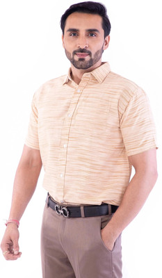DESHBANDHU KHADI Men Self Design Casual Beige Shirt