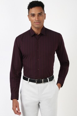 PETER ENGLAND Men Striped Formal Maroon Shirt