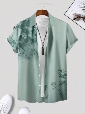 STITCHADO Men Printed Casual Light Green Shirt