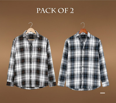 PROBIZ Men Checkered Casual Multicolor Shirt(Pack of 2)