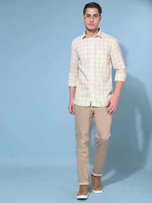 CRIMSOUNE CLUB Men Checkered Casual Yellow Shirt