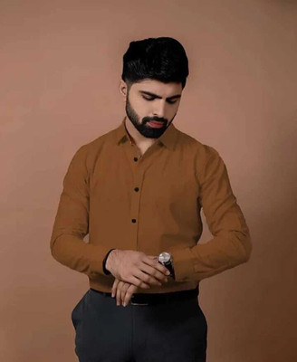 Neviq Trend Men Self Design Casual Brown Shirt