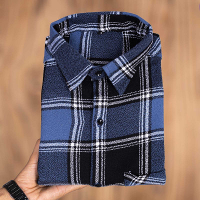 Frenfine Fashion Men Checkered Casual Blue Shirt