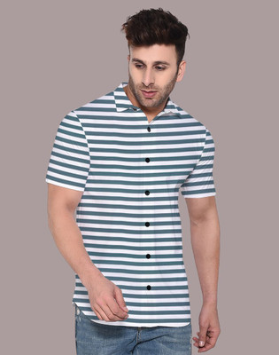 GEUM Men Striped Casual Dark Blue Shirt