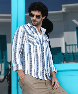 CAMPUS SUTRA Men Striped Casual White, Black Shirt