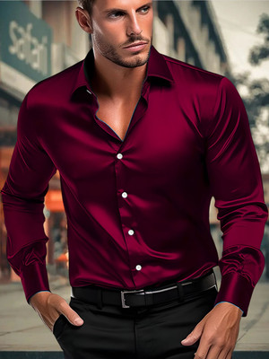 SOLSTICE Men Self Design Formal Maroon Shirt