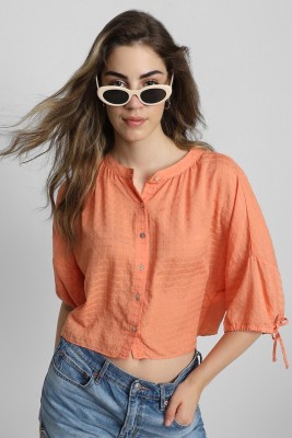 FOREVER 21 Women Self Design Casual Orange Shirt