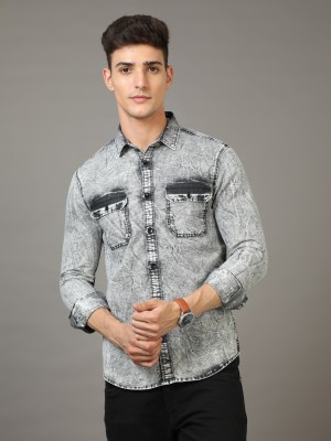 SMILE STONE Men Washed Casual Grey Shirt