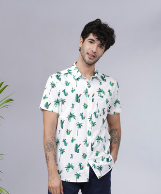 HIGHLANDER Men Printed Casual White, Green Shirt