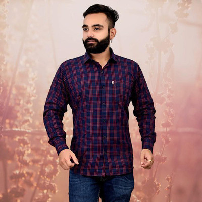 VK CREATTION Men Striped Casual Red, Blue Shirt