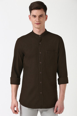PETER ENGLAND Men Solid Casual Brown Shirt