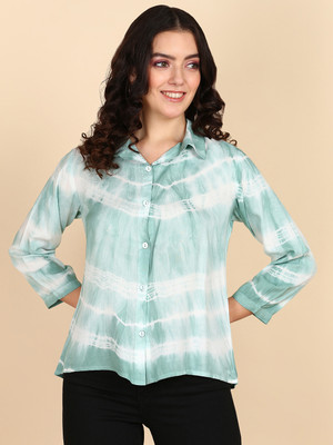 PinkTribe Women Dyed/Ombre Casual Green Shirt