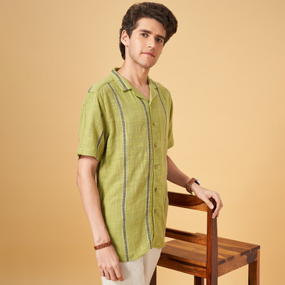 7 Alt by Pantaloons Men Printed Casual Green Shirt