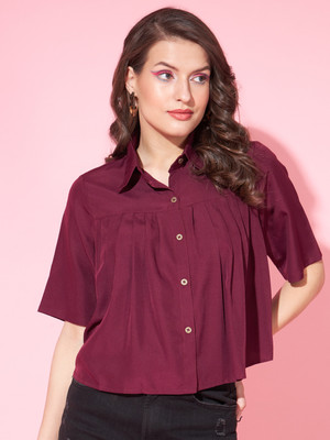 SLENOR Women Solid Party Purple Shirt