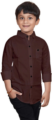 ZAKAR Boys Solid Party Brown Shirt