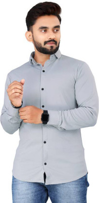 krivu Men Solid Formal Grey Shirt
