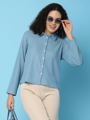 UNLIMITED Women Solid Casual Blue Shirt