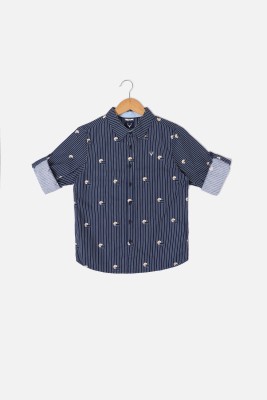 Allen Solly Boys Striped Casual Dark Blue Shirt