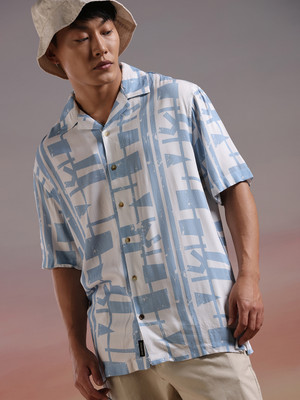 WROGN Men Printed Casual White, Light Blue Shirt