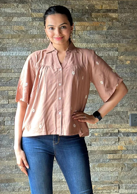 J TURRITOPSIS Women Polka Print Casual Brown Shirt