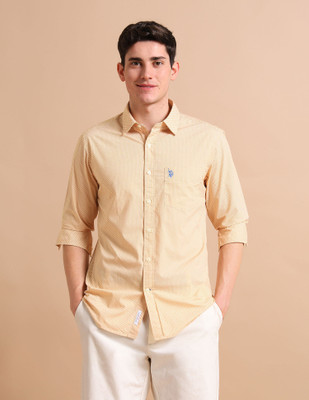 U.S. POLO ASSN. Men Printed Casual Beige Shirt