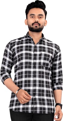 ZERO FASHION Men Checkered Casual Black Shirt