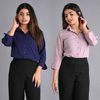 RAHUL TRADERS Women Solid Casual Blue Shirt(Pack of 2)