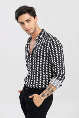 GCFAB Men Printed Casual White, Black Shirt