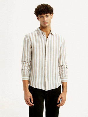 LEVI'S Men Striped Casual Beige, White Shirt