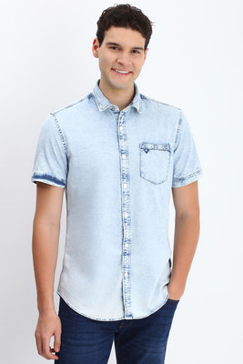 Allen Solly Men Self Design Casual Blue Shirt