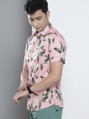 The Indian Garage Co. Men Printed Casual Pink Shirt