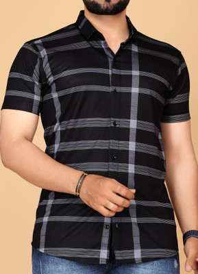 sti Men Checkered Casual Black Shirt