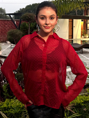 TANDUL Women Solid Casual Maroon Shirt