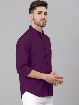 Vyzer Men Solid Casual Purple Shirt